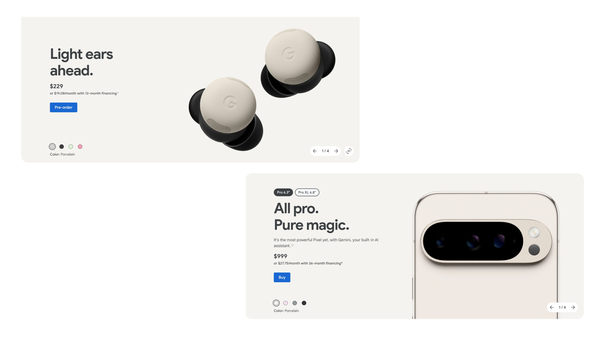 Google store website UI