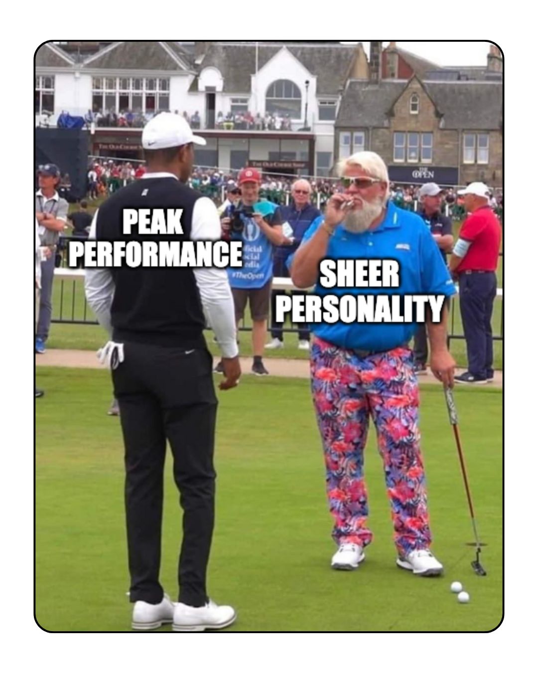 This legendary meme of the outrageously flamboyant golfer John Daly looking unimpressed by golfing icon Tiger Woods perfectly illustrates the power of personality